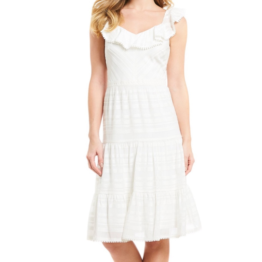 ANTONIO MELANI White Ruffle Midi Dress 0